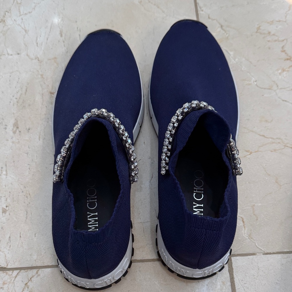 Jimmy Choo Navy Sneakers with Silver Accents